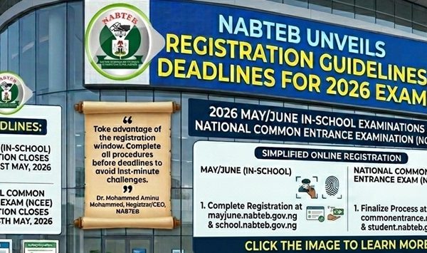 NABTEB Unveils Registration Guidelines, Deadlines for 2026 National Common Entrance, May/June Exams